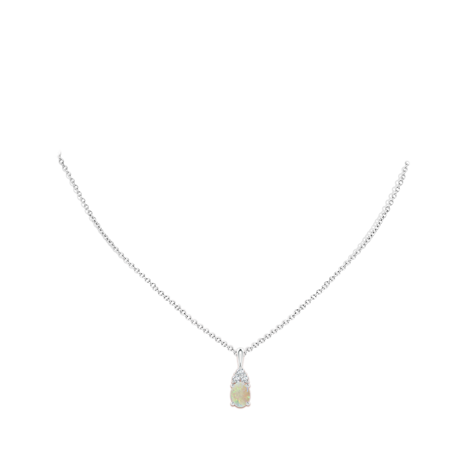 8x6mm AAA Oval Opal Solitaire Pendant with Trio Diamond in White Gold body-neck