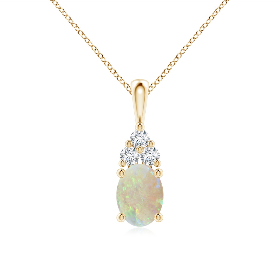 8x6mm AAA Oval Opal Solitaire Pendant with Trio Diamond in Yellow Gold 