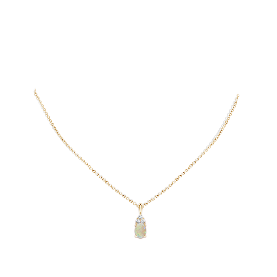 8x6mm AAA Oval Opal Solitaire Pendant with Trio Diamond in Yellow Gold body-neck