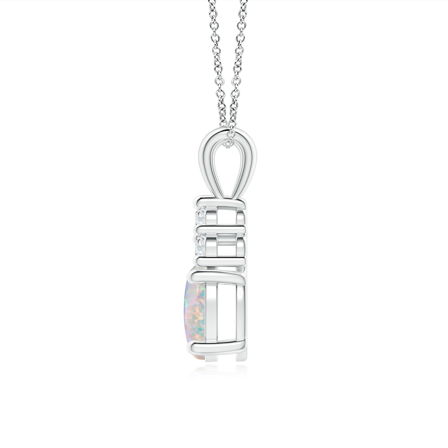 8x6mm AAAA Oval Opal Solitaire Pendant with Trio Diamond in P950 Platinum