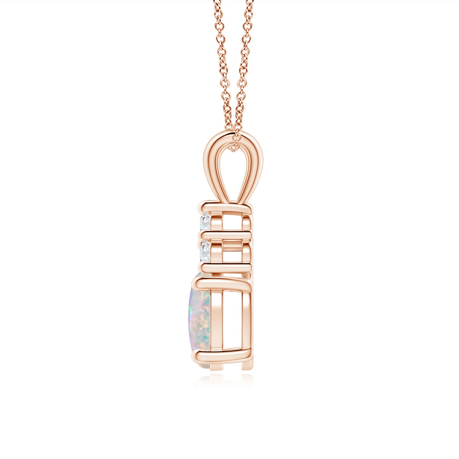 8x6mm AAAA Oval Opal Solitaire Pendant with Trio Diamond in Rose Gold side-1