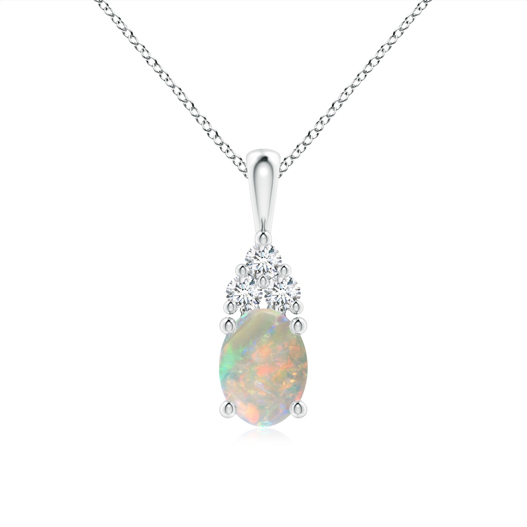 8x6mm AAAA Oval Opal Solitaire Pendant with Trio Diamond in White Gold