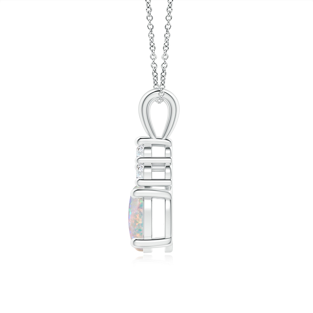 8x6mm AAAA Oval Opal Solitaire Pendant with Trio Diamond in White Gold - side_1