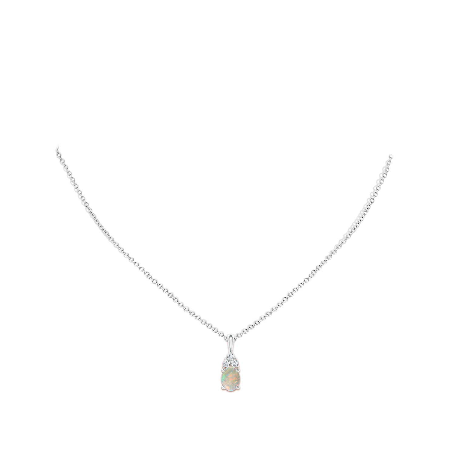 8x6mm AAAA Oval Opal Solitaire Pendant with Trio Diamond in White Gold - body_neck