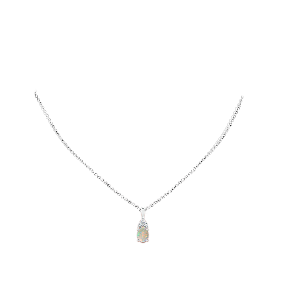 8x6mm AAAA Oval Opal Solitaire Pendant with Trio Diamond in White Gold body-neck