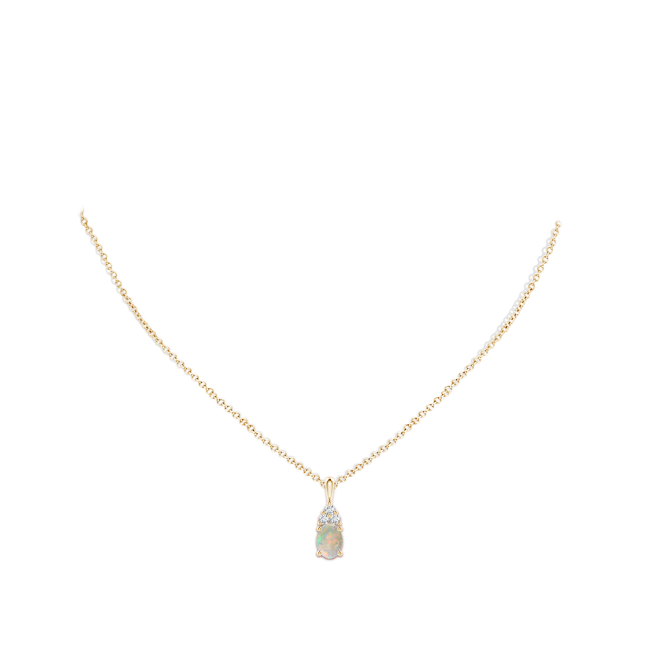 8x6mm AAAA Oval Opal Solitaire Pendant with Trio Diamond in Yellow Gold body-neck