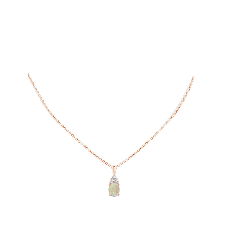 9x7mm AAA Oval Opal Solitaire Pendant with Trio Diamond in Rose Gold body-neck