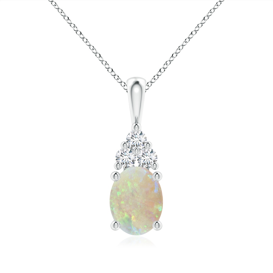 9x7mm AAA Oval Opal Solitaire Pendant with Trio Diamond in White Gold 
