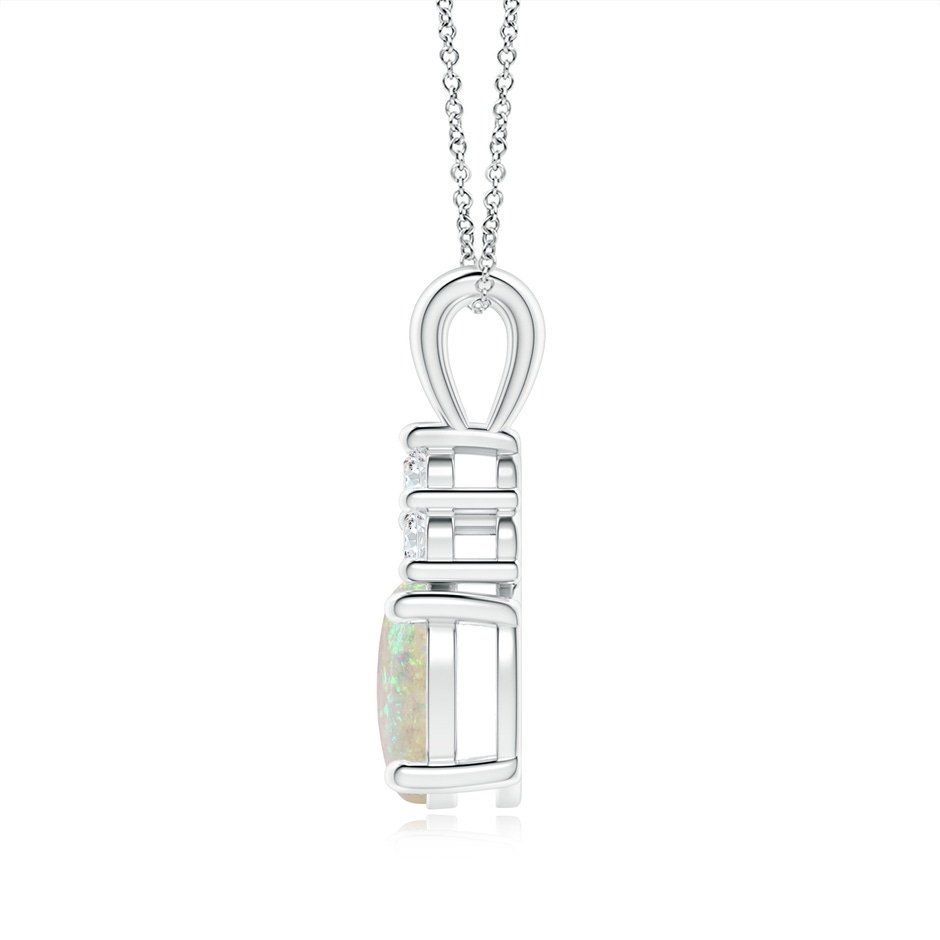 9x7mm AAA Oval Opal Solitaire Pendant with Trio Diamond in White Gold side-1
