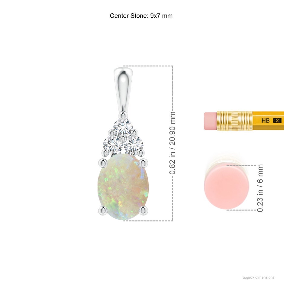 9x7mm AAA Oval Opal Solitaire Pendant with Trio Diamond in White Gold ruler