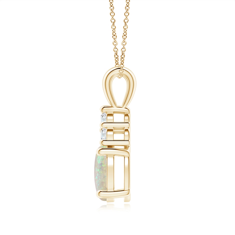 9x7mm AAA Oval Opal Solitaire Pendant with Trio Diamond in Yellow Gold side-1