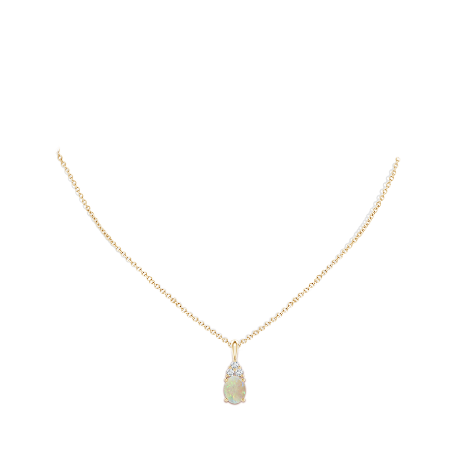 9x7mm AAA Oval Opal Solitaire Pendant with Trio Diamond in Yellow Gold body-neck