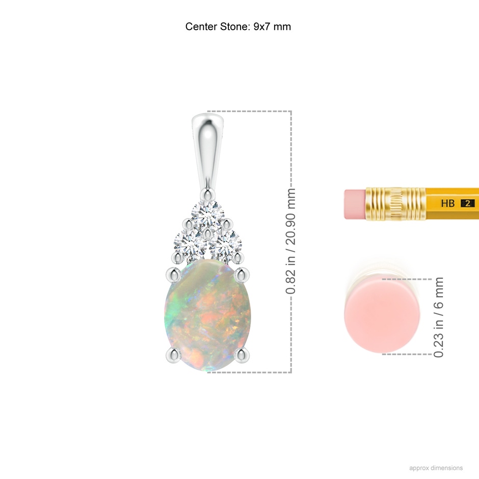 9x7mm AAAA Oval Opal Solitaire Pendant with Trio Diamond in P950 Platinum ruler