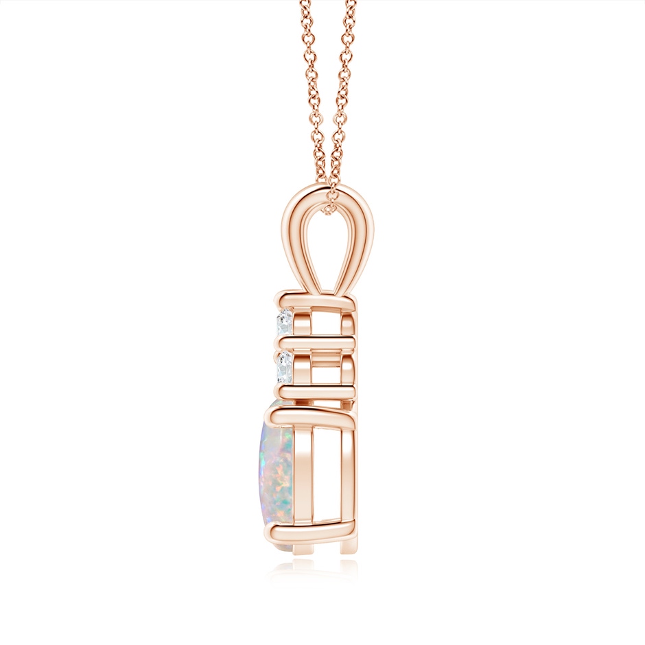 9x7mm AAAA Oval Opal Solitaire Pendant with Trio Diamond in Rose Gold side-1