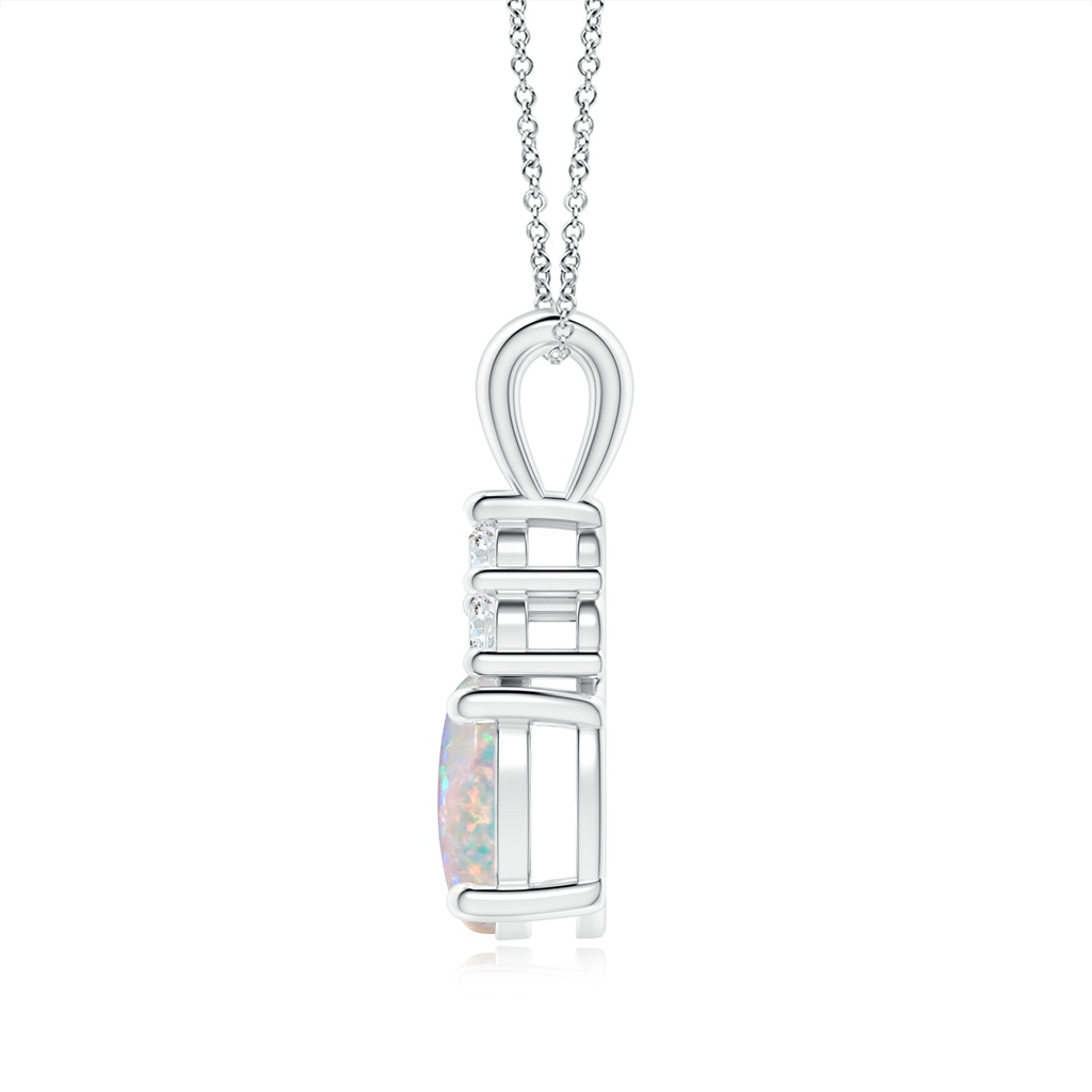 9x7mm AAAA Oval Opal Solitaire Pendant with Trio Diamond in White Gold - side_1