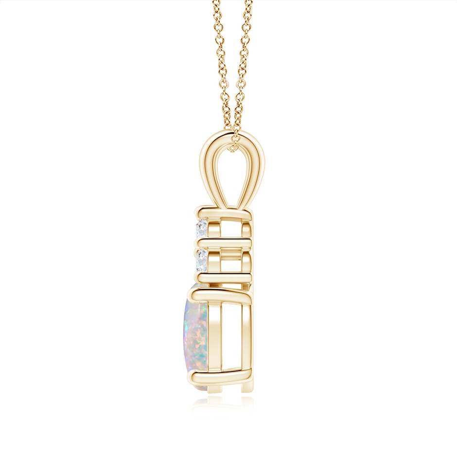 9x7mm AAAA Oval Opal Solitaire Pendant with Trio Diamond in Yellow Gold side-1