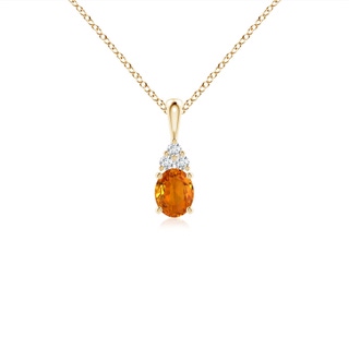 5x4mm AAA Oval Orange Sapphire Solitaire Pendant with Trio Diamond in Yellow Gold