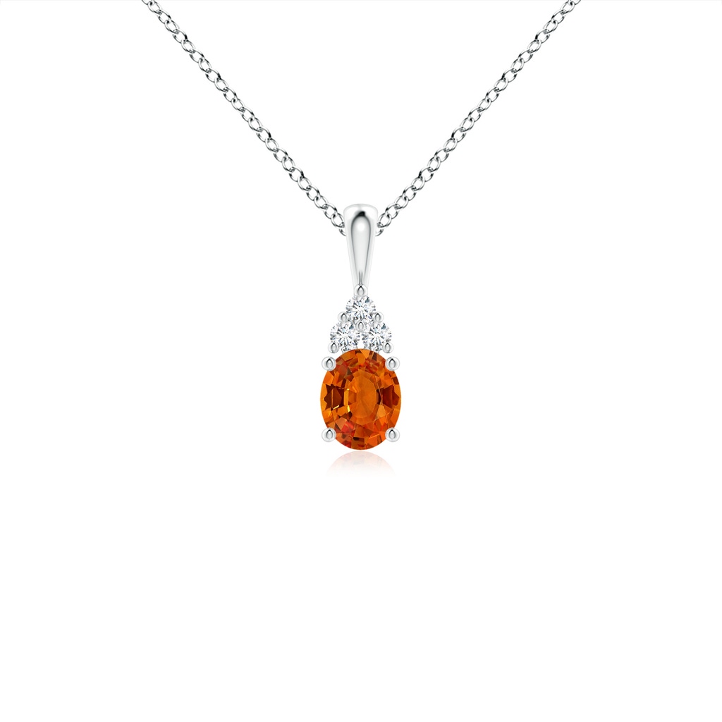 5x4mm AAAA Oval Orange Sapphire Solitaire Pendant with Trio Diamond in P950 Platinum