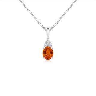 5x4mm AAAA Oval Orange Sapphire Solitaire Pendant with Trio Diamond in P950 Platinum