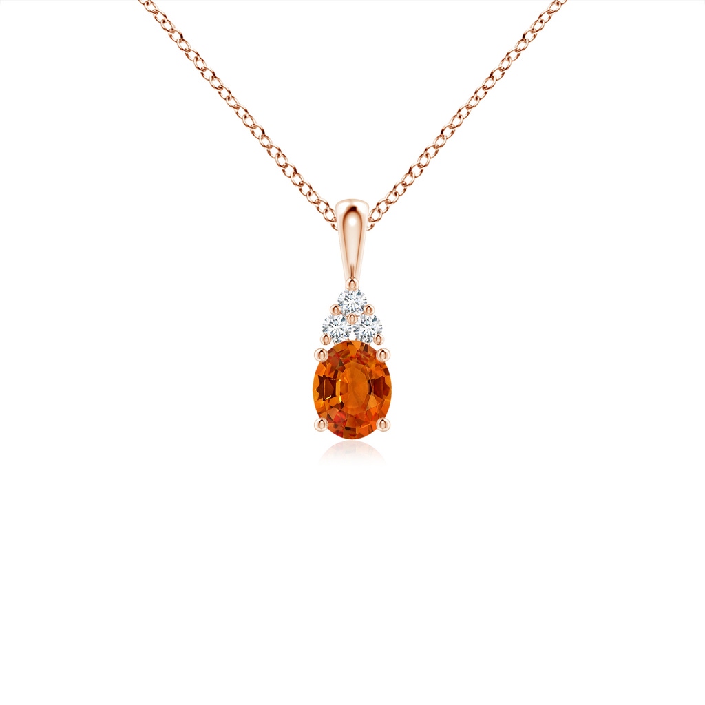 5x4mm AAAA Oval Orange Sapphire Solitaire Pendant with Trio Diamond in Rose Gold