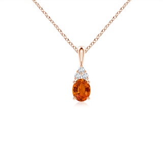 5x4mm AAAA Oval Orange Sapphire Solitaire Pendant with Trio Diamond in Rose Gold