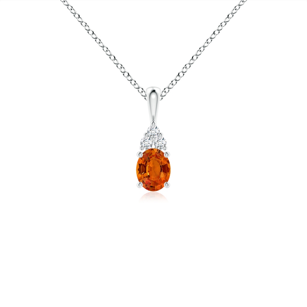 5x4mm AAAA Oval Orange Sapphire Solitaire Pendant with Trio Diamond in S999 Silver