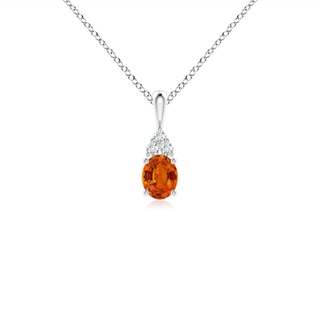 5x4mm AAAA Oval Orange Sapphire Solitaire Pendant with Trio Diamond in White Gold