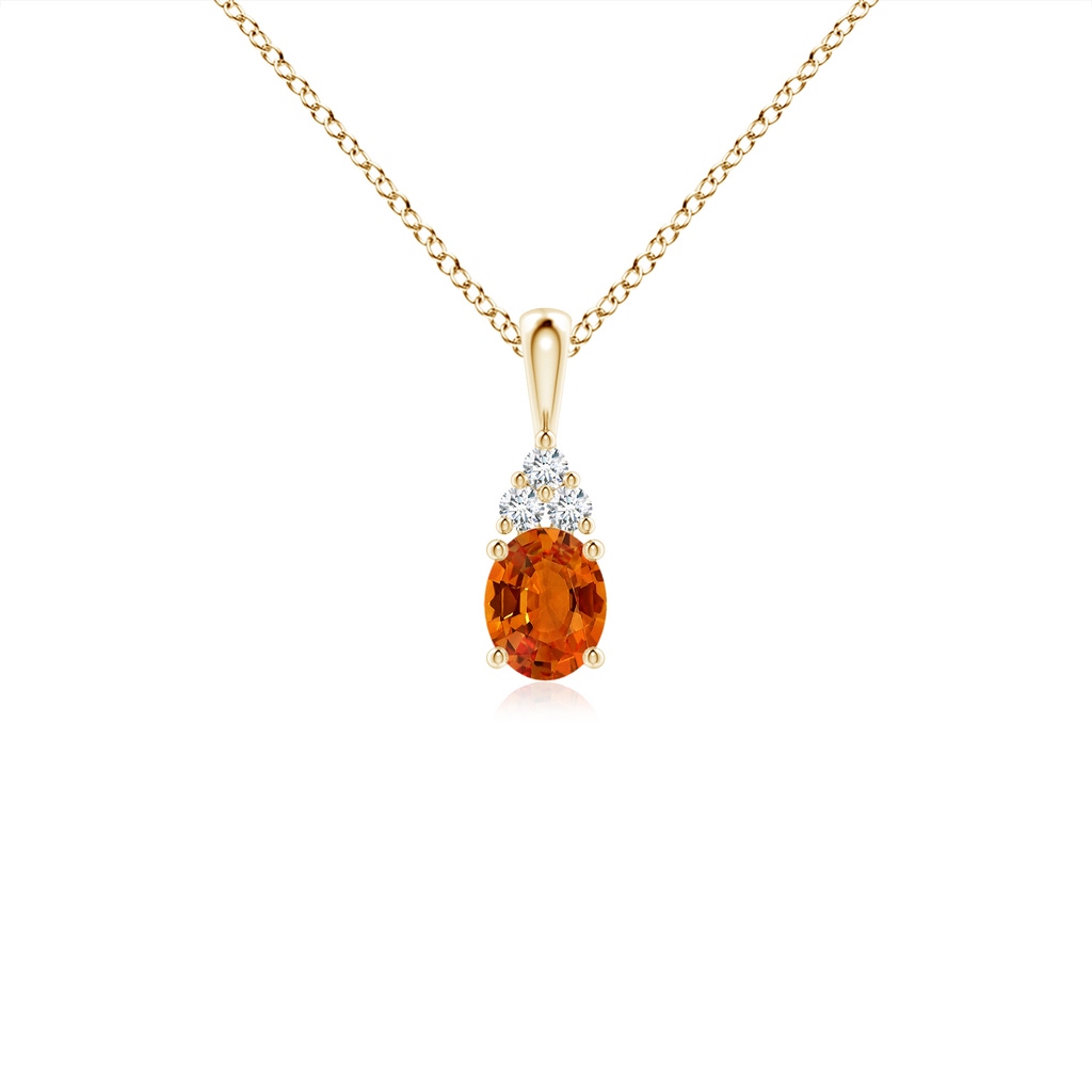 5x4mm AAAA Oval Orange Sapphire Solitaire Pendant with Trio Diamond in Yellow Gold