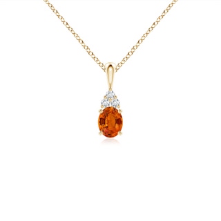 5x4mm AAAA Oval Orange Sapphire Solitaire Pendant with Trio Diamond in Yellow Gold
