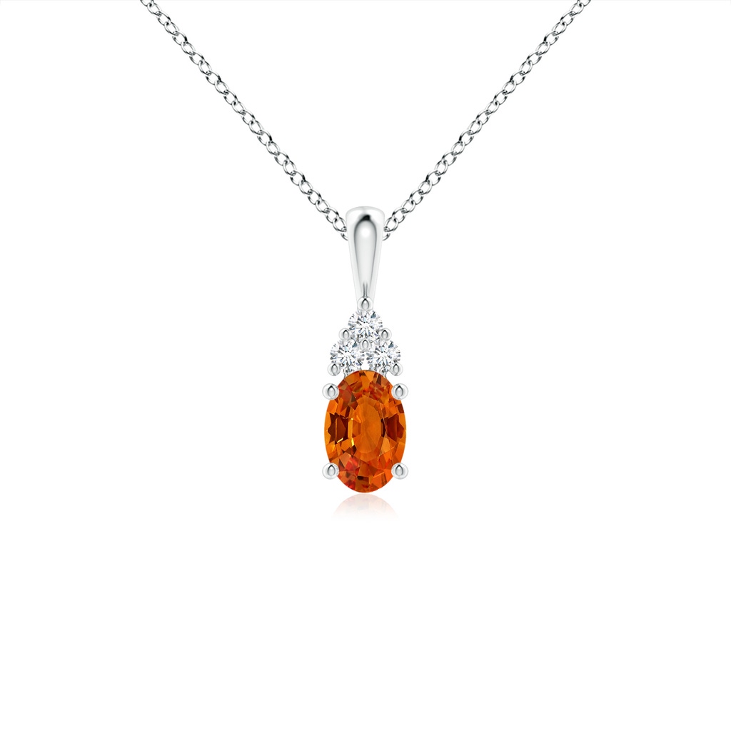 6x4mm AAAA Oval Orange Sapphire Solitaire Pendant with Trio Diamond in White Gold