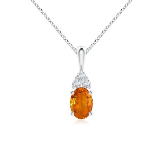 7x5mm AAA Oval Orange Sapphire Solitaire Pendant with Trio Diamond in White Gold