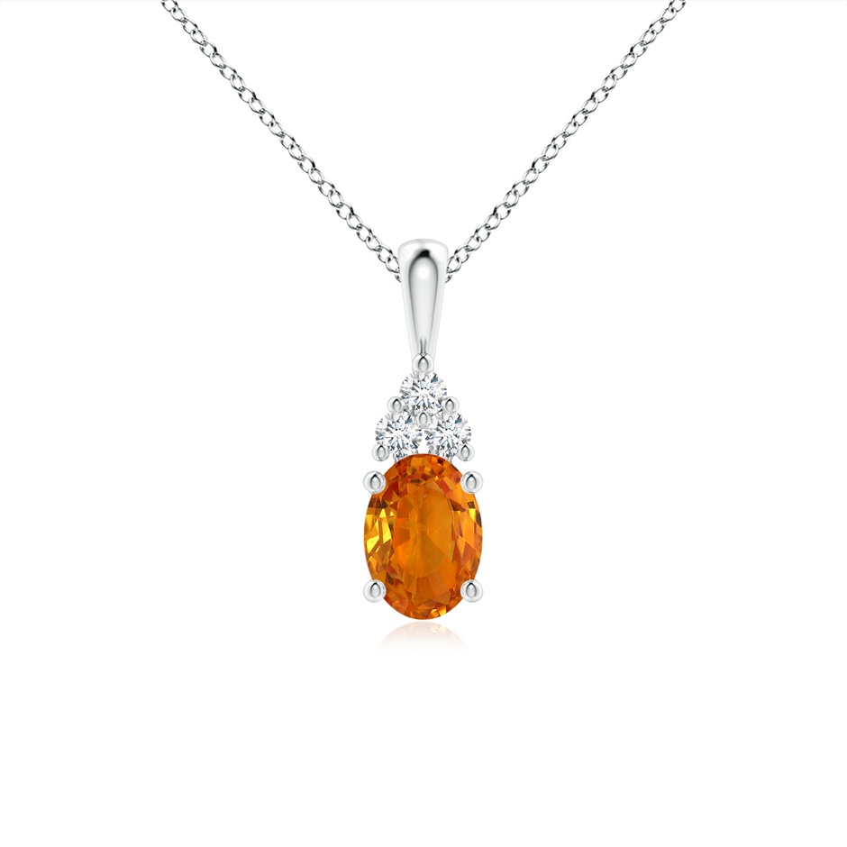 7x5mm AAA Oval Orange Sapphire Solitaire Pendant with Trio Diamond in White Gold 