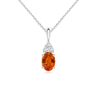 7x5mm AAAA Oval Orange Sapphire Solitaire Pendant with Trio Diamond in P950 Platinum