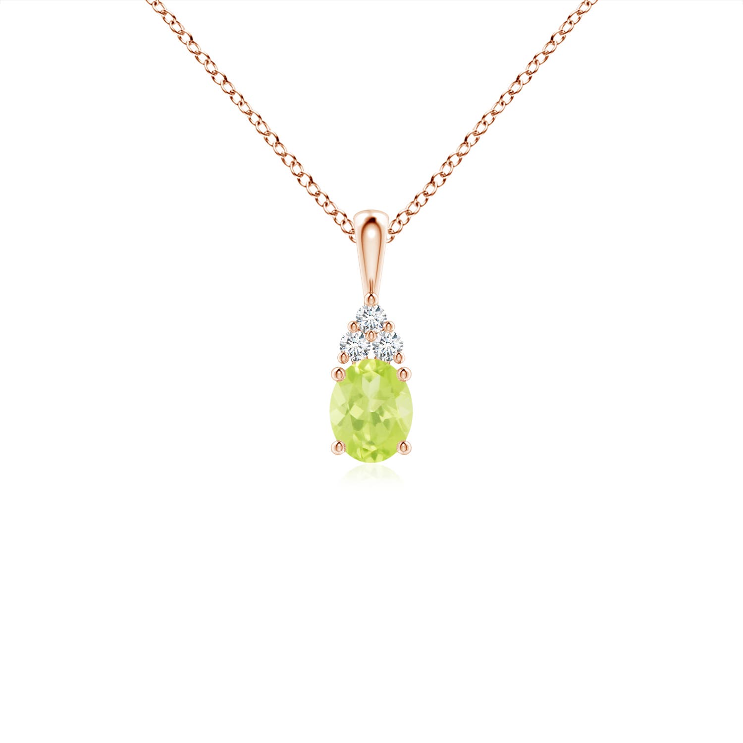 5x4mm A Oval Peridot Solitaire Pendant with Trio Diamond in Rose Gold