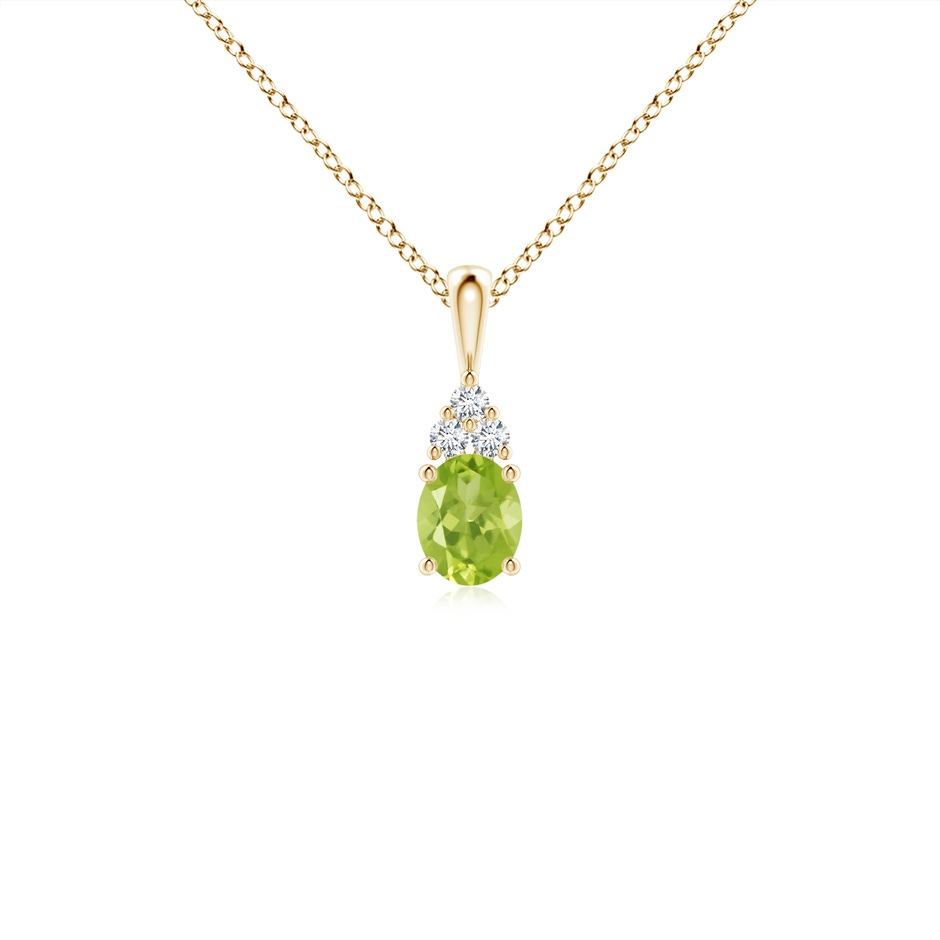 5x4mm AA Oval Peridot Solitaire Pendant with Trio Diamond in Yellow Gold 
