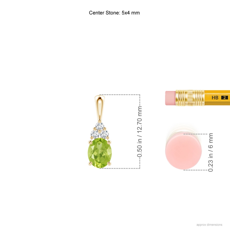 5x4mm AA Oval Peridot Solitaire Pendant with Trio Diamond in Yellow Gold ruler