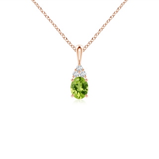5x4mm AAA Oval Peridot Solitaire Pendant with Trio Diamond in Rose Gold