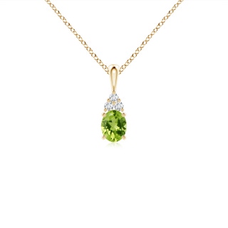 5x4mm AAA Oval Peridot Solitaire Pendant with Trio Diamond in Yellow Gold