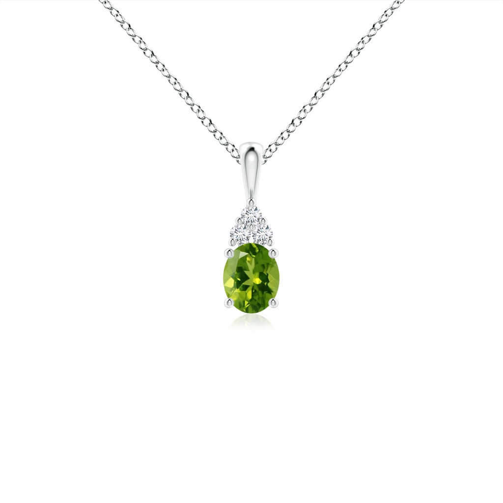 5x4mm AAAA Oval Peridot Solitaire Pendant with Trio Diamond in P950 Platinum