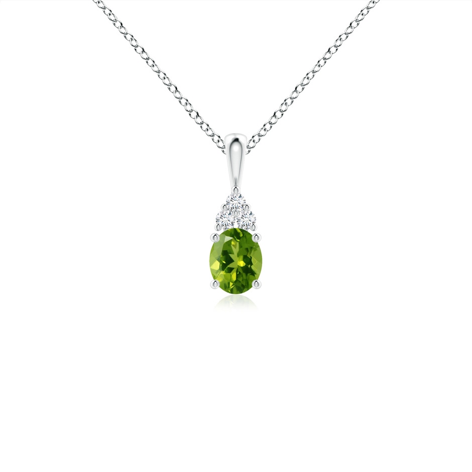 5x4mm AAAA Oval Peridot Solitaire Pendant with Trio Diamond in P950 Platinum 