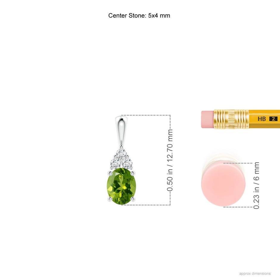 5x4mm AAAA Oval Peridot Solitaire Pendant with Trio Diamond in P950 Platinum ruler