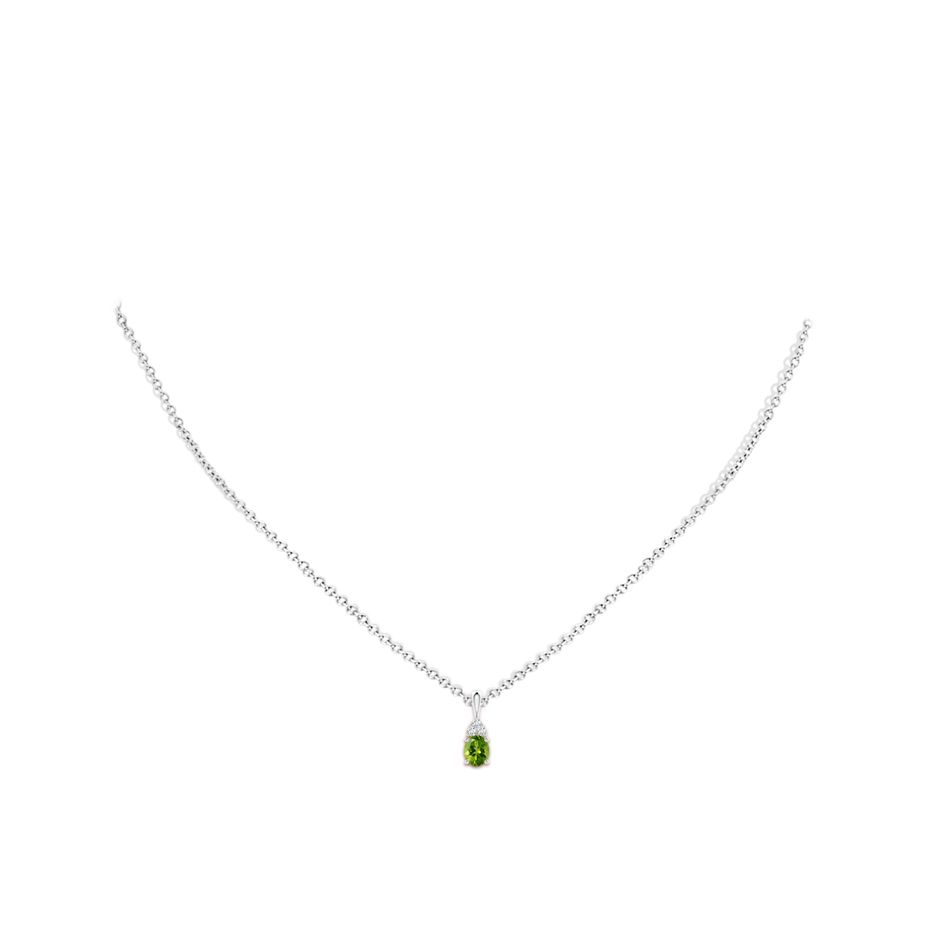 5x4mm AAAA Oval Peridot Solitaire Pendant with Trio Diamond in P950 Platinum body-neck