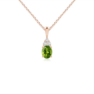 5x4mm AAAA Oval Peridot Solitaire Pendant with Trio Diamond in Rose Gold
