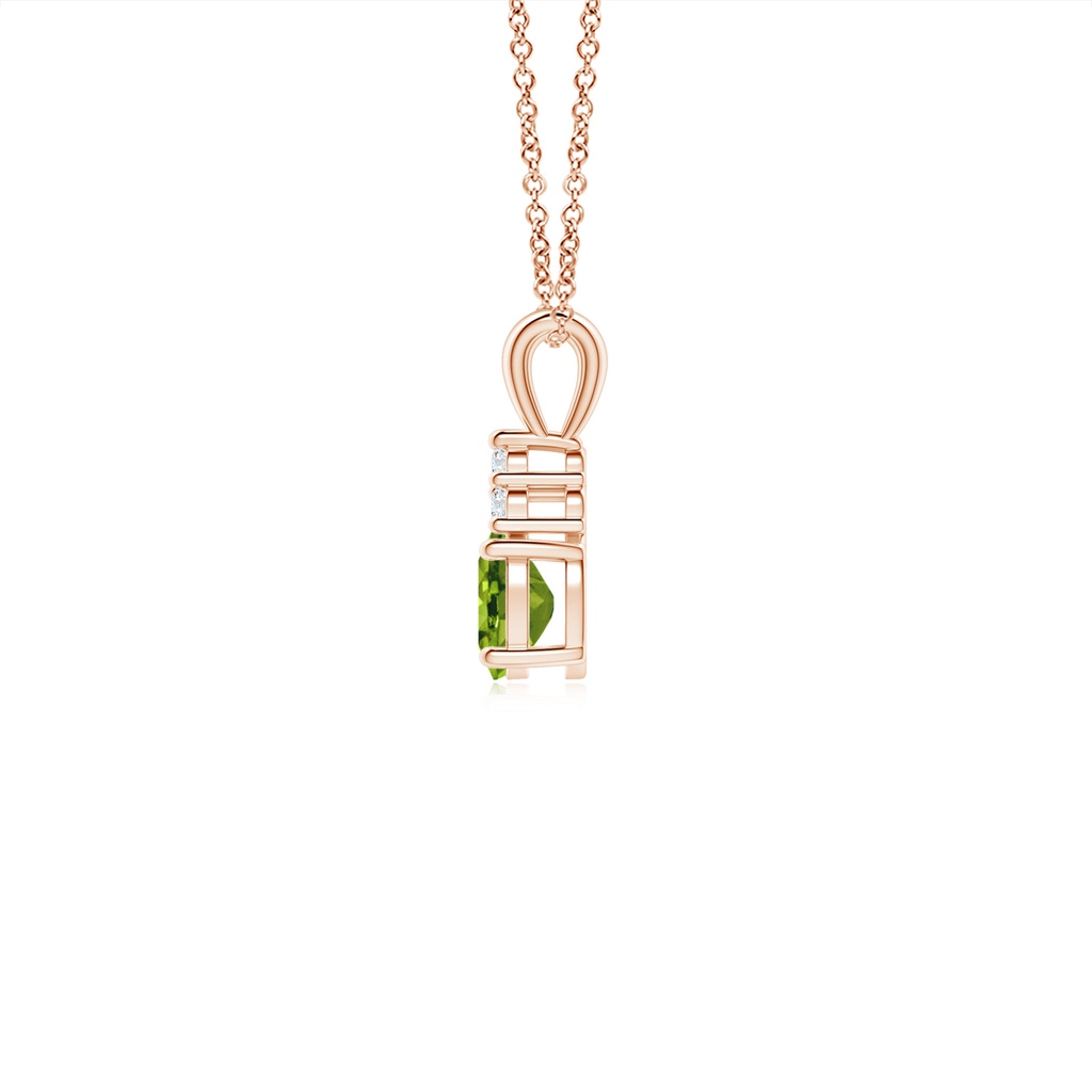 5x4mm AAAA Oval Peridot Solitaire Pendant with Trio Diamond in Rose Gold - side_1