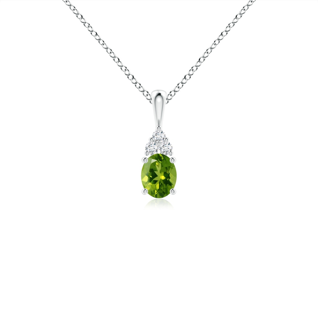 5x4mm AAAA Oval Peridot Solitaire Pendant with Trio Diamond in White Gold