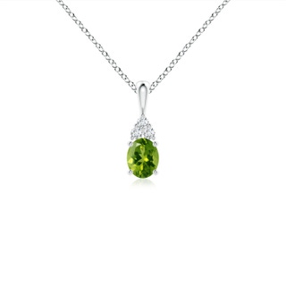 5x4mm AAAA Oval Peridot Solitaire Pendant with Trio Diamond in White Gold