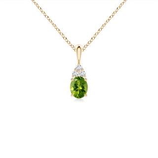 5x4mm AAAA Oval Peridot Solitaire Pendant with Trio Diamond in Yellow Gold