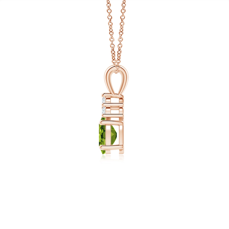 6x4mm AAAA Oval Peridot Solitaire Pendant with Trio Diamond in Rose Gold side-1