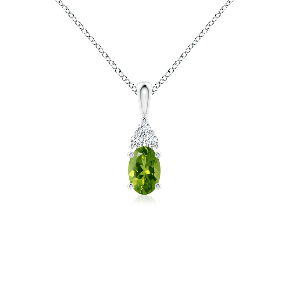 6x4mm AAAA Oval Peridot Solitaire Pendant with Trio Diamond in White Gold 