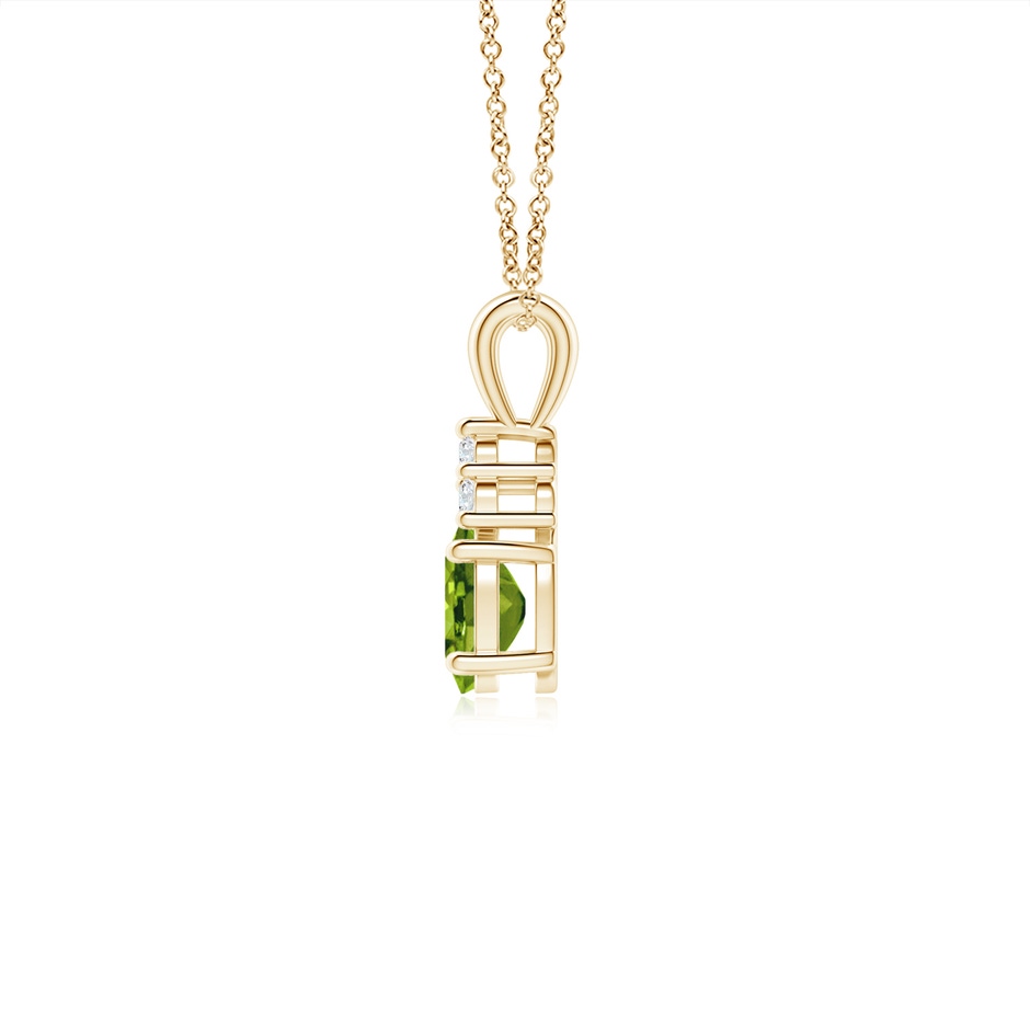 6x4mm AAAA Oval Peridot Solitaire Pendant with Trio Diamond in Yellow Gold side-1